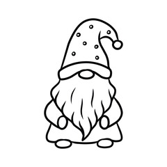 Cute Christmas Gnome Doodle Illustration with Long Beard and Hat