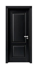 Simple black door with silver handle on white background. 