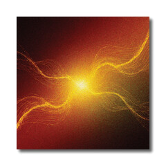 Abstract Dark Futuristic Energy Wave Background with Central Yellow Glow and Sparkling Lines