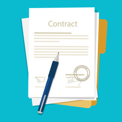signed paper deal contract icon agreement pen on desk flat business illustration vector