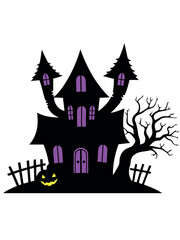 Halloween Haunted House Shadow Silhouette Vector Illustration
