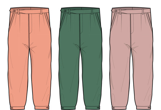 Versatile collection of fashionable women's casual pleated trousers in a range of pastel and earthy tones, ideal for apparel design projects and style development