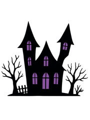 Halloween Haunted House Shadow Silhouette Vector Illustration
