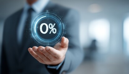 Businessman Holding 0 Percent Digital Display