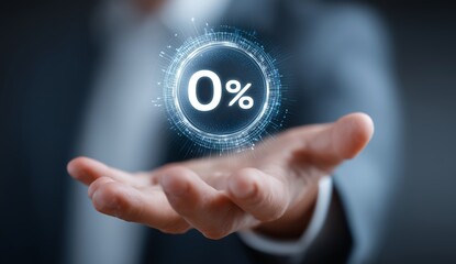 Hand Holding Digital 0 Percent Display in Business Context