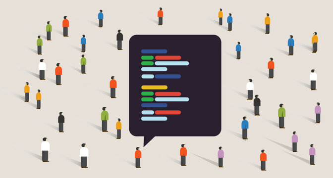open source software development coding collaboration crowd working together line of code exchange digital