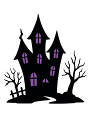 Halloween Haunted House Shadow Silhouette Vector Illustration
