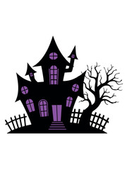 Halloween Haunted House Shadow Silhouette Vector Illustration
