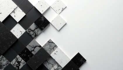 Black and white square grid with grey accents, abstract design, modern, simple, style