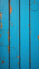 Cracked blue paint on aged wooden planks, close-up detail, paint, design