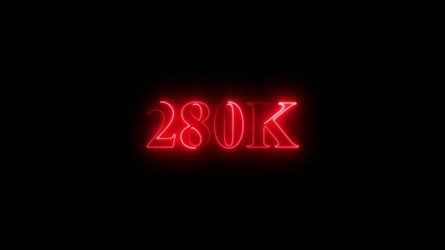Thank you 280k followers. realistic neon sign animation. Confetti celebrate party effects, social media milestone motion graphics animation. 4k