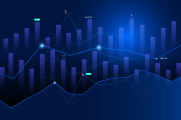 Abstract financial data graph featuring candlestick and line charts

