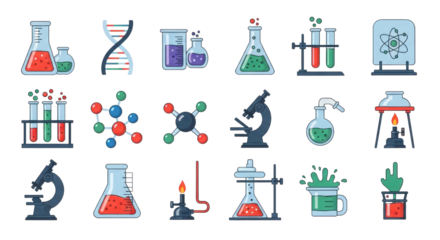 Scientific Discovery Icons: A collection of meticulously crafted icons showcasing the wonders of science, ranging from the intricacies of DNA to the breakthroughs of chemistry and physics. 