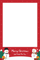 Frame Vertical 3:4 aspect ratio Christmas photo frame border with snowmen and snowflakes.christmas snowy mountain
