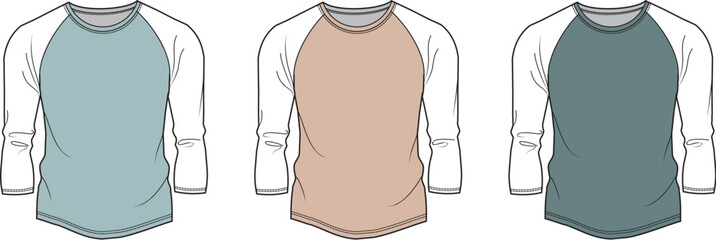 Raglan Sleeve T-Shirts Three Designs on White