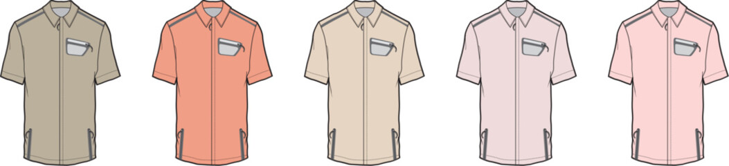 Naklejka premium Various Shirts Garment Mockups with Pockets and Name Tag Holders