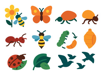 Colorful Insect Activities Icons