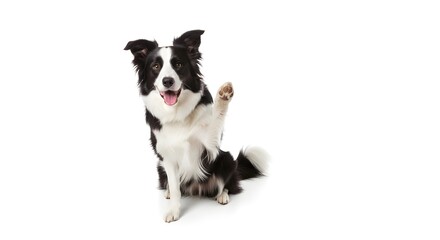 Adorable Border Collie Waving from a White Background