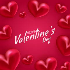 Bright vector illustration with red 3D hearts and “Happy Valentine’s Day” text on pink background. Perfect for romantic greeting cards, banners, social media, and festive web designs.