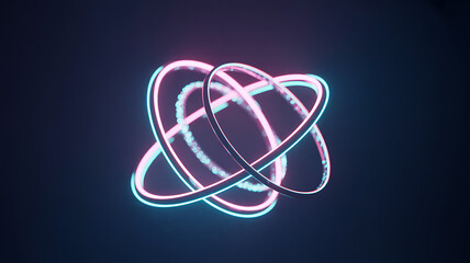 Vibrant neon rings intertwine in stunning modern design, perfect for technology branding or futuristic visuals, conveying innovation and energy