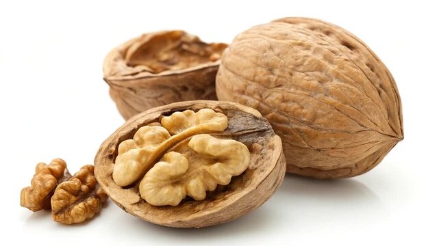 walnuts isolated on white background video orbit left