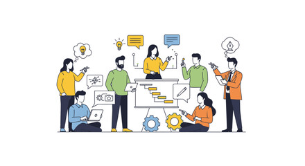 Dynamic team brainstorming innovative project ideas, collaborating for success, and strategizing with a modern timeline for a vibrant, productive future