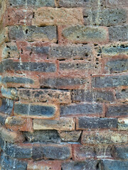 Close up of orange aged brick masonry texture suitable as a neutral background or backdrop for design projects.