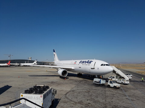 Tehran, Iran - August 19, 2016 - Iran air airbus a300 is preparing for flight at Tehran Imam khomeini international airport
