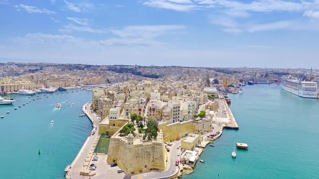 Aerial drone view of Fort St. Angelo, Valletta, Malta
