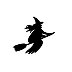 silhouette of a witch riding a broom