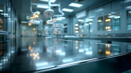 Modern Operating Room Interior with Bright Surgical Lights and Equipment