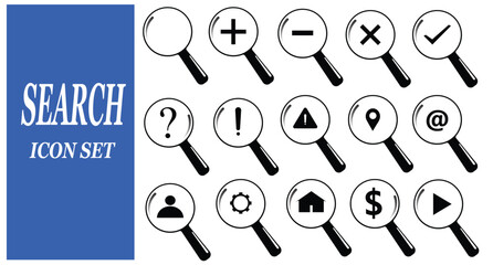 Search icon set. Set of outline icons related to search. Linear icon collection.