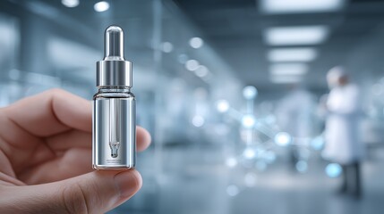 Hand Holding Dropper Bottle in Modern Laboratory Setting