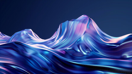 Blue surreal mountains. Blue liquid fluid concept poster. Blue ice in the form of a mountain. Digital raster bitmap illustration.