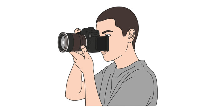 Professional photographer focusing intently, capturing stunning visuals with a modern digital camera, ideal for photography blogs, courses, and equipment reviews