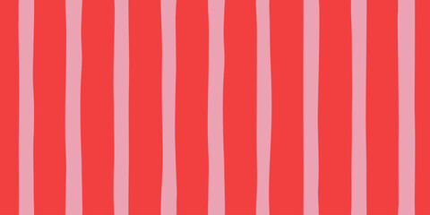 Abstract seamless pattern with vertical hand-drawn stripes in red and pink. Simple minimalist background for textile design, wrapping paper, or digital backdrop, vector illustration.