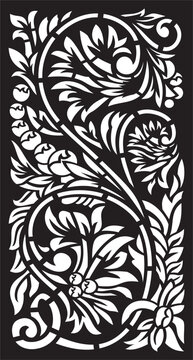 Laser cutting wood carving motif - flower and leaf pattern for fance and interior ornament