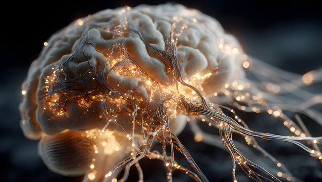 A dark background on human brain convert to artificial intelligence technology.