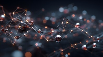 Abstract network of glowing spheres and interconnected lines.