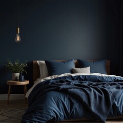 Minimalist Home Mockup &ndash; Stylish Blue Bedroom Decor