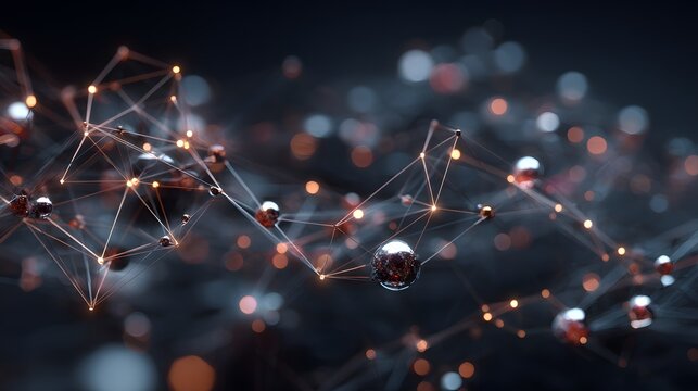 Abstract network of glowing spheres and interconnected lines.