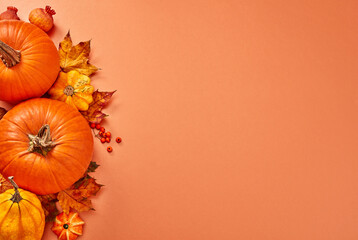 Pumpkins and autumn leafs