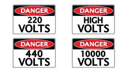 Danger sign and stickers of high voltage of 220, 440, 1000 voltage
