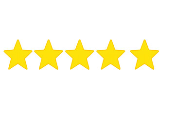 Five yellow stars representing top rating, customer feedback, quality, and excellent service on transparent background
