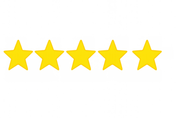 Five yellow stars representing top rating, customer feedback, quality, and excellent service on transparent background