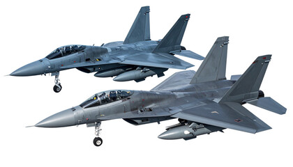 F-15 fighter jet plane duo isolated on transparent background