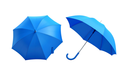 Blue umbrella pair open and closed 3D icon isolated on transparent background