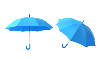 1. Set of blue umbrella 3D icons duo isolated on transparent background