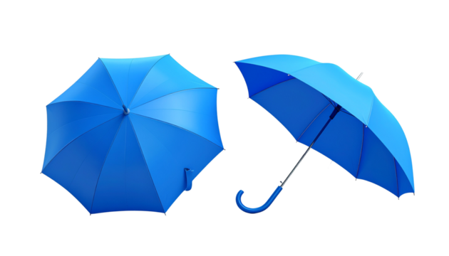 Blue umbrella pair open and closed 3D icon isolated on transparent background