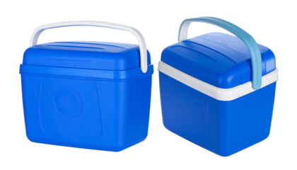 Two blue camping cooler boxes variation set isolated on transparent background